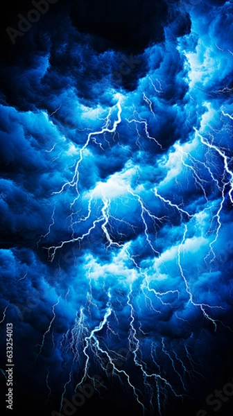 Obraz Heavy storm clouds with lightning blue portrait mode background