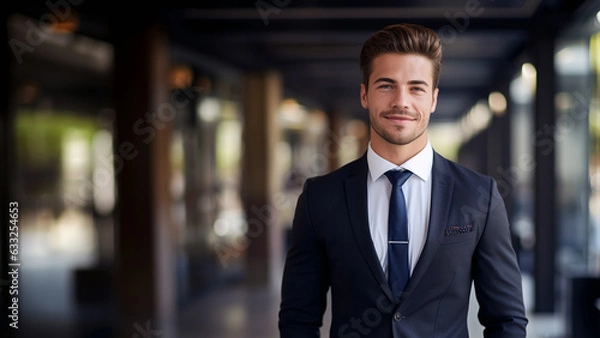 Fototapeta Confident Business Elegance-Handsome Businessman Posing with Style