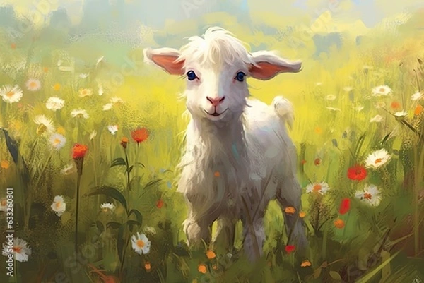 Fototapeta Charming Companions: Playful Animals Frolicking in a Picturesque Meadow with Cute Expressions of Innocence and Mischief, generative AI