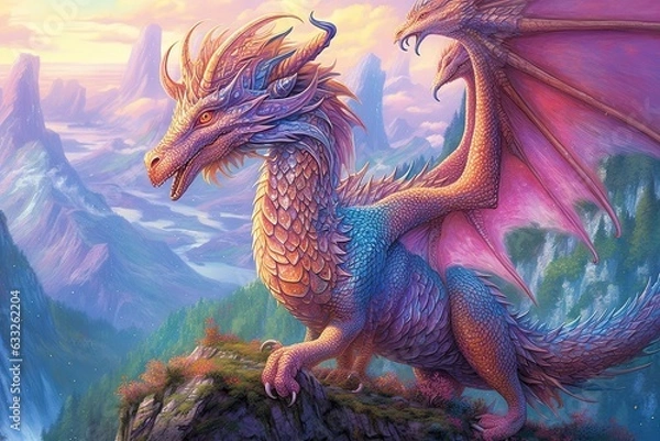 Fototapeta Enchanting Dragon Drawings: Mystical Guardians Roaming Ancient Lands with Powerful, Gleaming Scales, generative AI