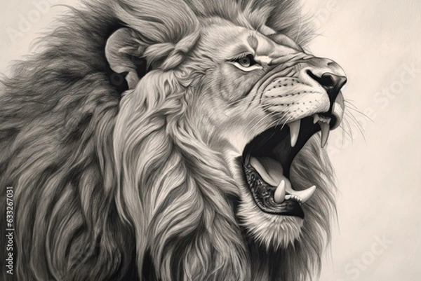Fototapeta Regal Lion Drawing: Surveying its Kingdom with Majestic Roar, generative AI