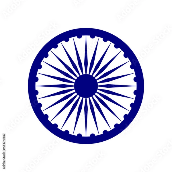 Fototapeta Blue Ashok Chakra wheel symbol in flat style design isolated on white background. Vector illustration.