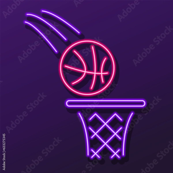 Obraz basketball ball neon sign, modern glowing banner design, colorful modern design trend on black background. Vector illustration.