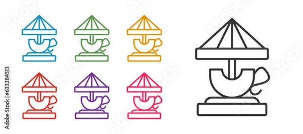 Fototapeta Set line Attraction carousel icon isolated on white background. Amusement park. Childrens entertainment playground, recreation park. Set icons colorful. Vector