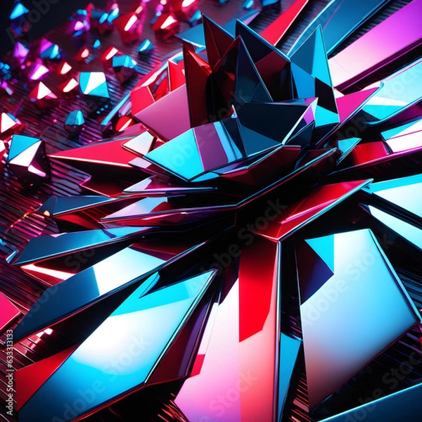 Fototapeta Abstract 3d polygon shaped futuristic dark background. Generative AI