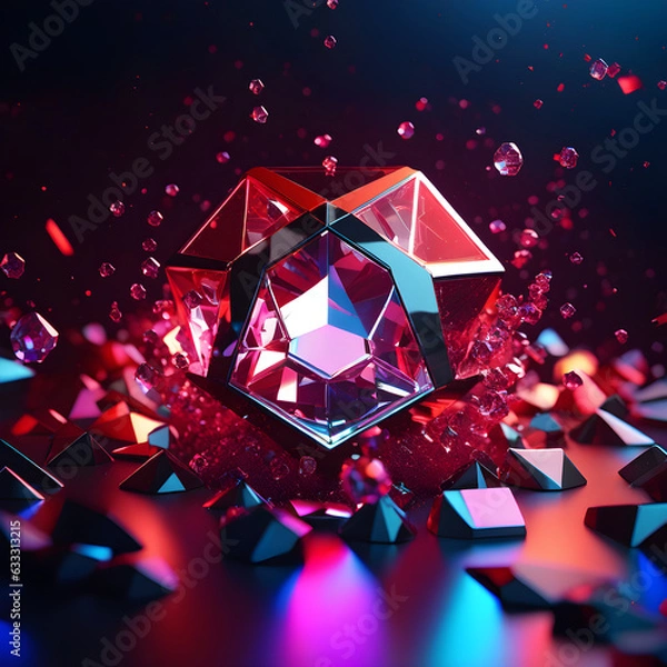 Fototapeta Abstract 3d polygon shaped futuristic dark background. Generative AI