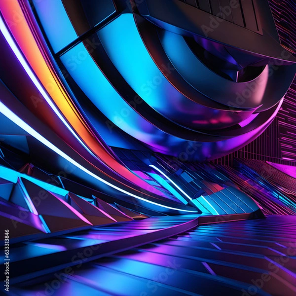 Fototapeta Abstract 3d polygon shaped futuristic dark background. Generative AI