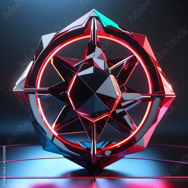Fototapeta Abstract 3d polygon shaped futuristic dark background. Generative AI