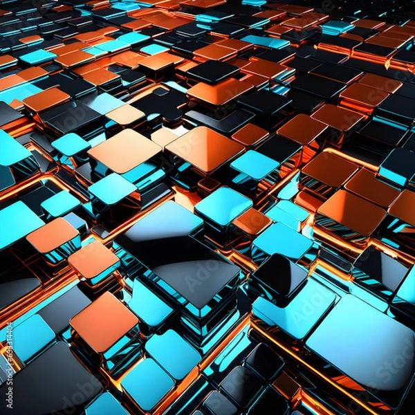 Fototapeta Abstract 3d polygon shaped futuristic dark background. Generative AI