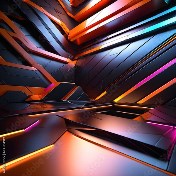 Fototapeta Abstract 3d polygon shaped futuristic dark background. Generative AI