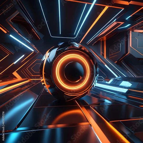 Fototapeta Abstract 3d polygon shaped futuristic dark background. Generative AI