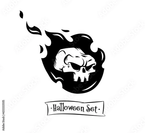 Fototapeta Set of tattoo vector halloween characters with cute skull. Beautiful illustrations with characters for t-shirts.