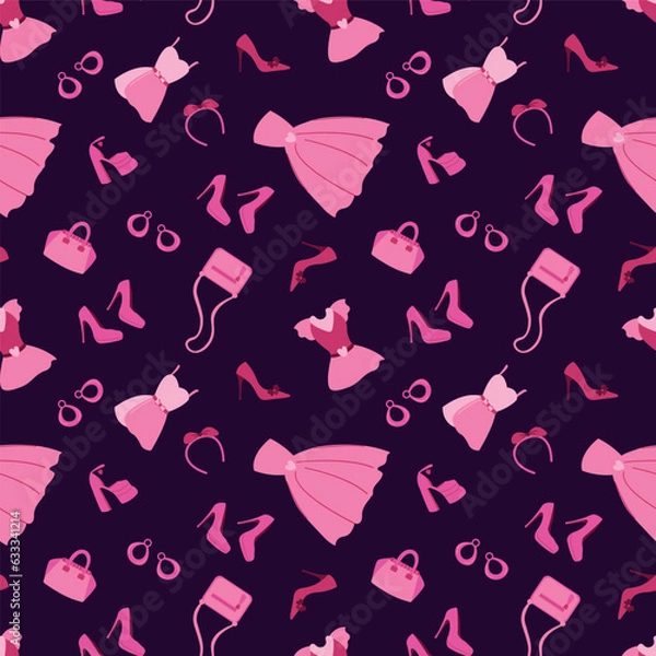 Fototapeta Pink doll seamless pattern. Design for fabric, textile, wallpaper, packaging.	