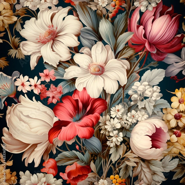 Fototapeta seamless pattern with flowers and leaves