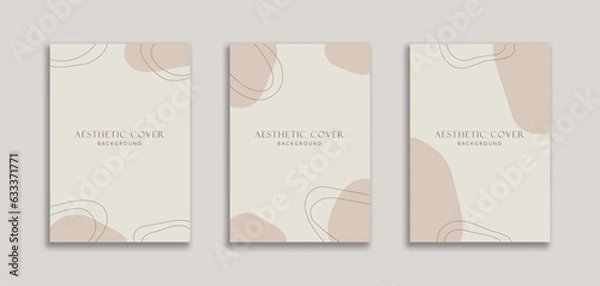 Fototapeta Set of 3 Aesthetic Abstract Background with Blob Shape Cream Pastel Color. Fluid style for banners, pamphlet, poster, frame, border, presentations, flyers, ads, social media stories, cover book