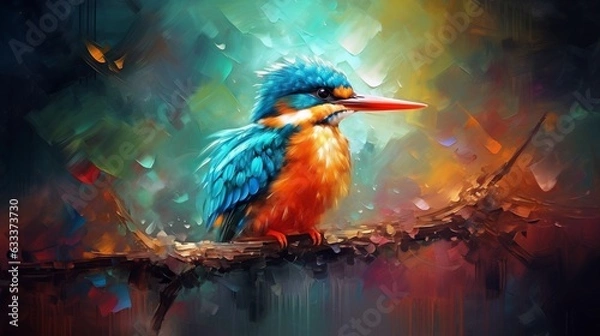 Fototapeta Abstract art.Colorful painting art of a king fisher.Generative AI