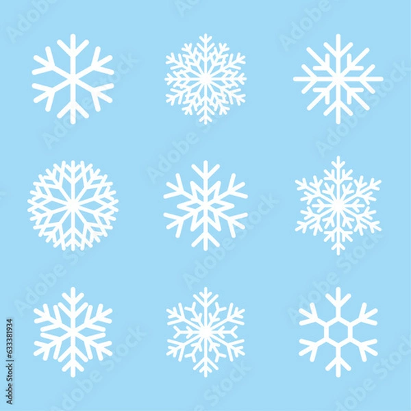 Fototapeta Snowflake vector icons collection, white snowflakes set
