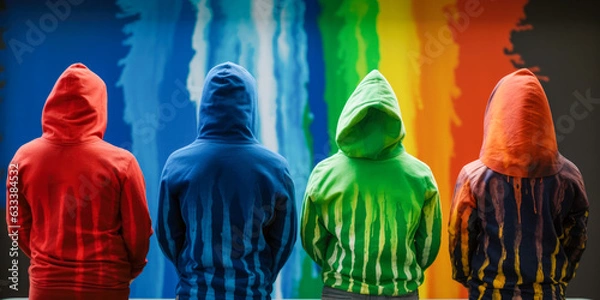 Fototapeta People with hood on a colourful background - Generative AI
