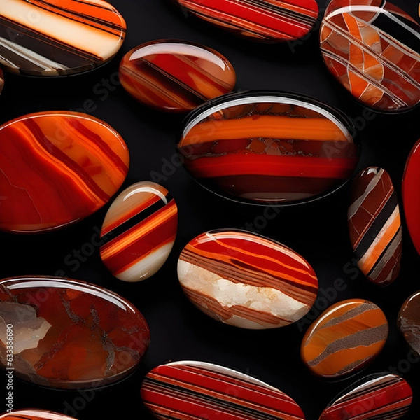 Fototapeta Brown and Red Jasper Gemstone on Dark Background. Generative AI