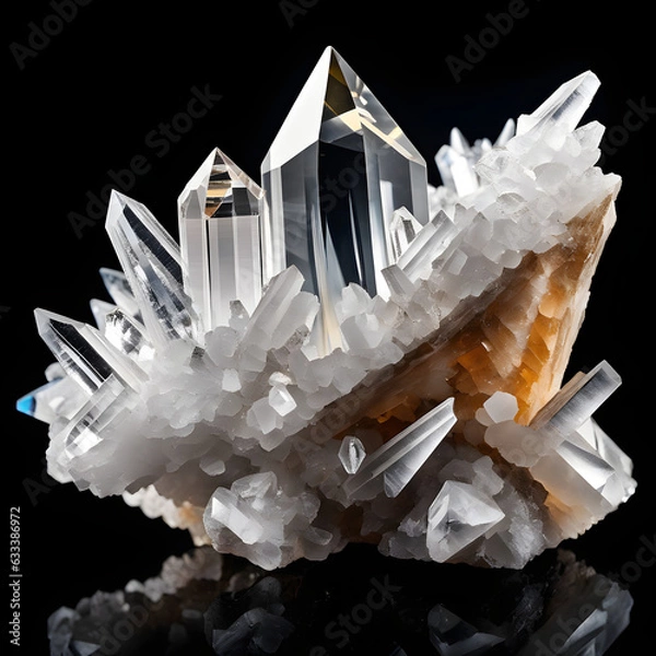 Fototapeta White Mineral Quartz Crystal Structure on Dark Background. Generative AI