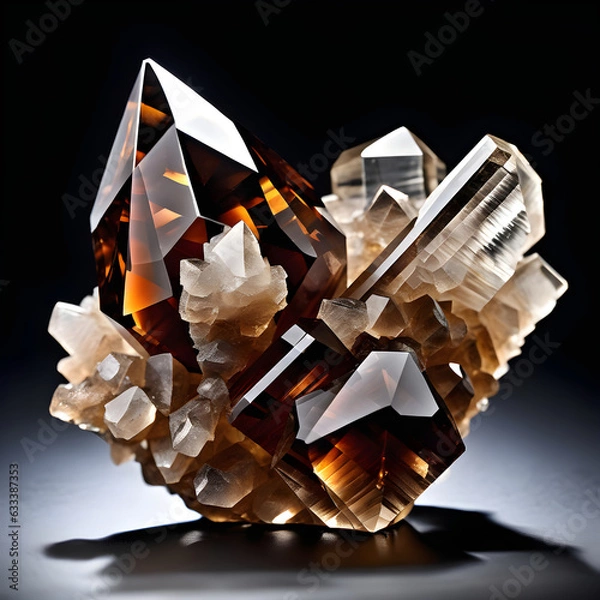 Fototapeta Brown Mineral Smoky Quartz Crystal Structure on Dark Background. Generative AI