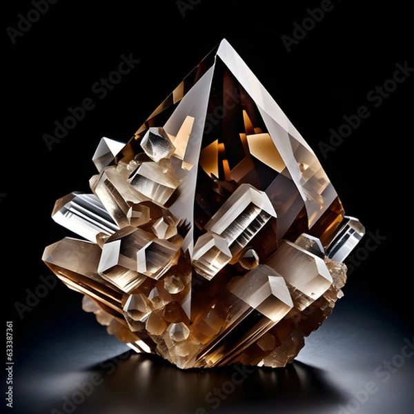 Fototapeta Brown Mineral Smoky Quartz Crystal Structure on Dark Background. Generative AI