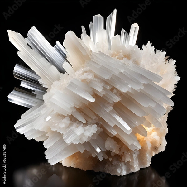 Fototapeta White Mineral Selenite Crystal Structure on Dark Background. Generative AI