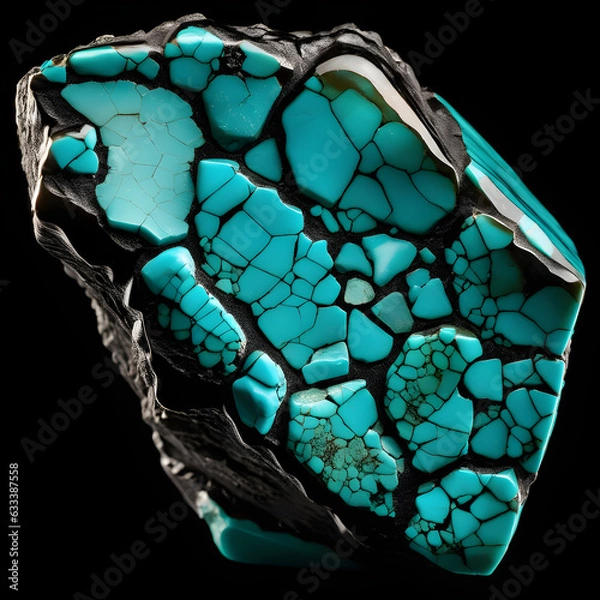 Fototapeta Blue and Green Mineral Turquoise Crystal Structure on Dark Background. Generative AI