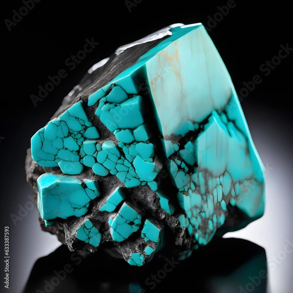 Fototapeta Blue and Green Mineral Turquoise Crystal Structure on Dark Background. Generative AI
