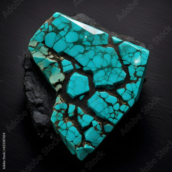 Fototapeta Blue and Green Mineral Turquoise Crystal Structure on Dark Background. Generative AI