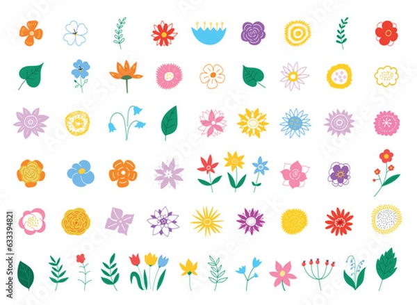 Obraz Botanical drawing. Various romantic flower and leaf illustrations. Vector illustration EPS 10.