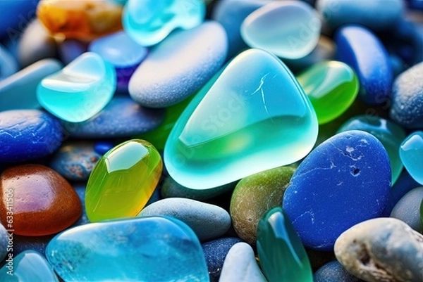 Fototapeta Colorful gemstones on a beach. Generative AI.