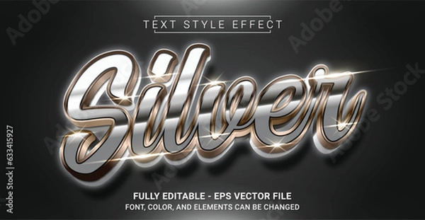 Fototapeta Silver Text Style Effect. Editable Graphic Text Template.