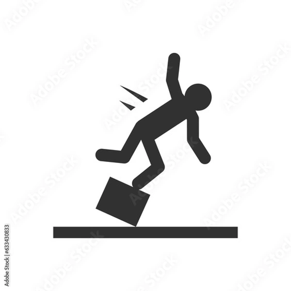Fototapeta Person falls from object icon. Watch out for unstable structures. Monochrome black and white symbol