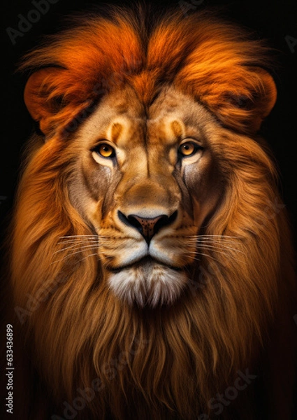 Obraz Animal portrait of an african lion on a dark background conceptual for frame