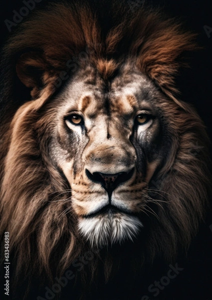 Obraz Photograph of a wild lion on a dark background conceptual for frame