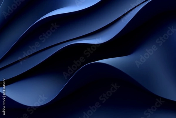 Obraz Dark blue paper waves abstract background. Elegant wavy 3D background. AI Generative