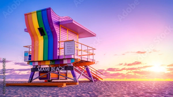 Obraz colorful lifeguard hut at miami beach