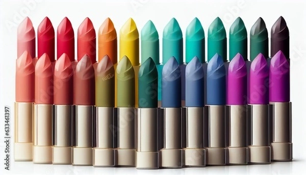 Fototapeta colorful lipsticks isolated on a white background. Generative in ai