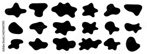 Fototapeta Organic amoeba blob shape vector illustration set Abstract irregular form Flat style Fluid for design and paint Simple amoeba shape Asymmetric spot Clipart of bubble blotch, deform drip
