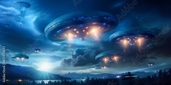 Fototapeta UFO attacking Earth - Generative AI