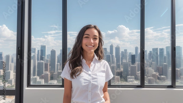 Fototapeta portrait of a female intern inside the office - Generative AI