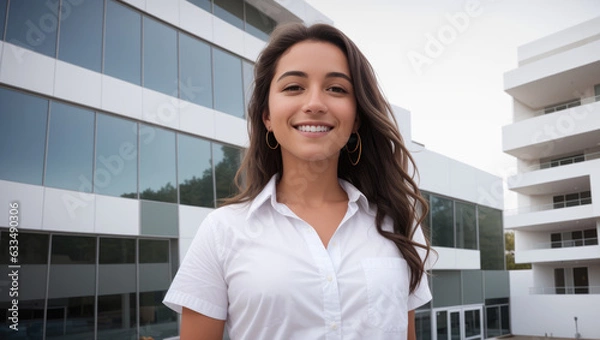 Fototapeta portrait of a female intern outside the office - Generative AI