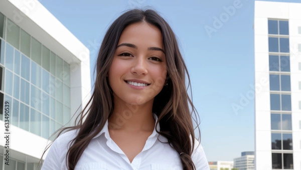 Fototapeta portrait of a female intern outside the office - Generative AI