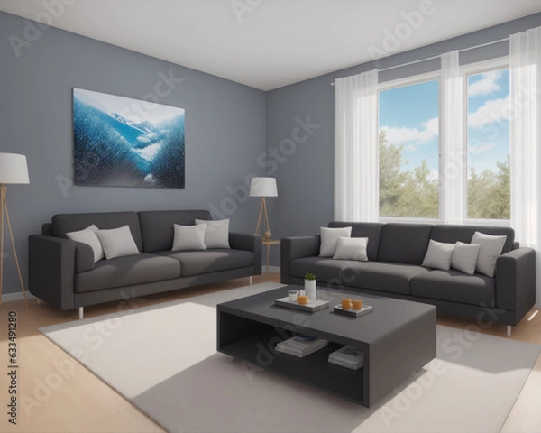Fototapeta modern living room on private tropical island - Generative AI