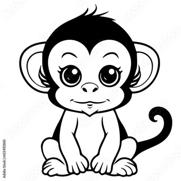 Obraz Monkey in vector cartoon to be colored. Coloring book for children