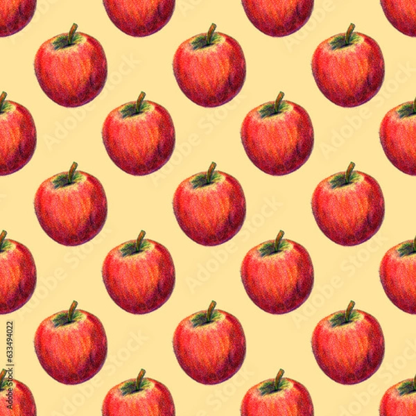 Obraz Seamless pattern red apple risograph retro illustration
