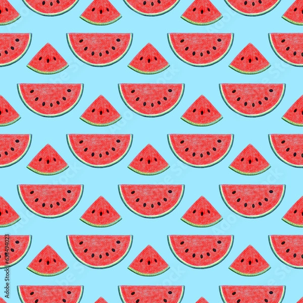Fototapeta Seamless pattern watermelon fruit risograph illustration
