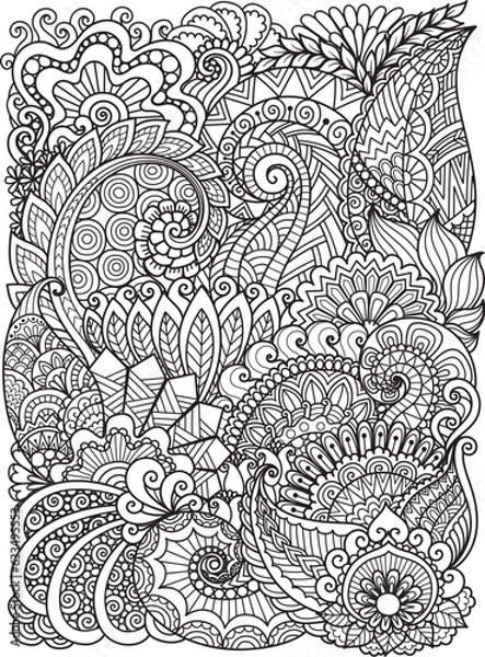 Obraz Zentangle inspired flowers for coloring page, engraving, laser cut and so on. Editable lines thickness. Vector illustration.