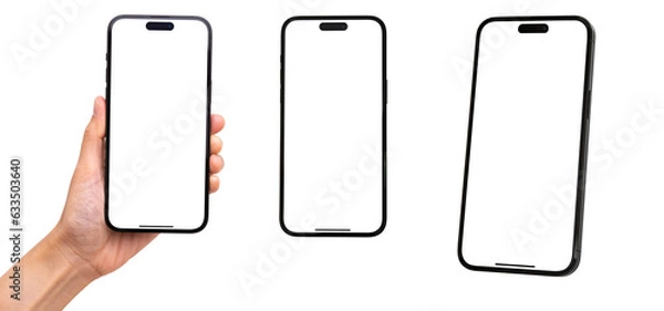 Fototapeta Hand holding smart phone Mockup and screen Transparent and Clipping Path isolated for Infographic Business web site design app